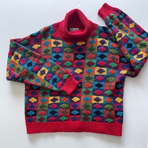 Vintage 80’s Vibrant Multicolor Turtleneck Sweater
